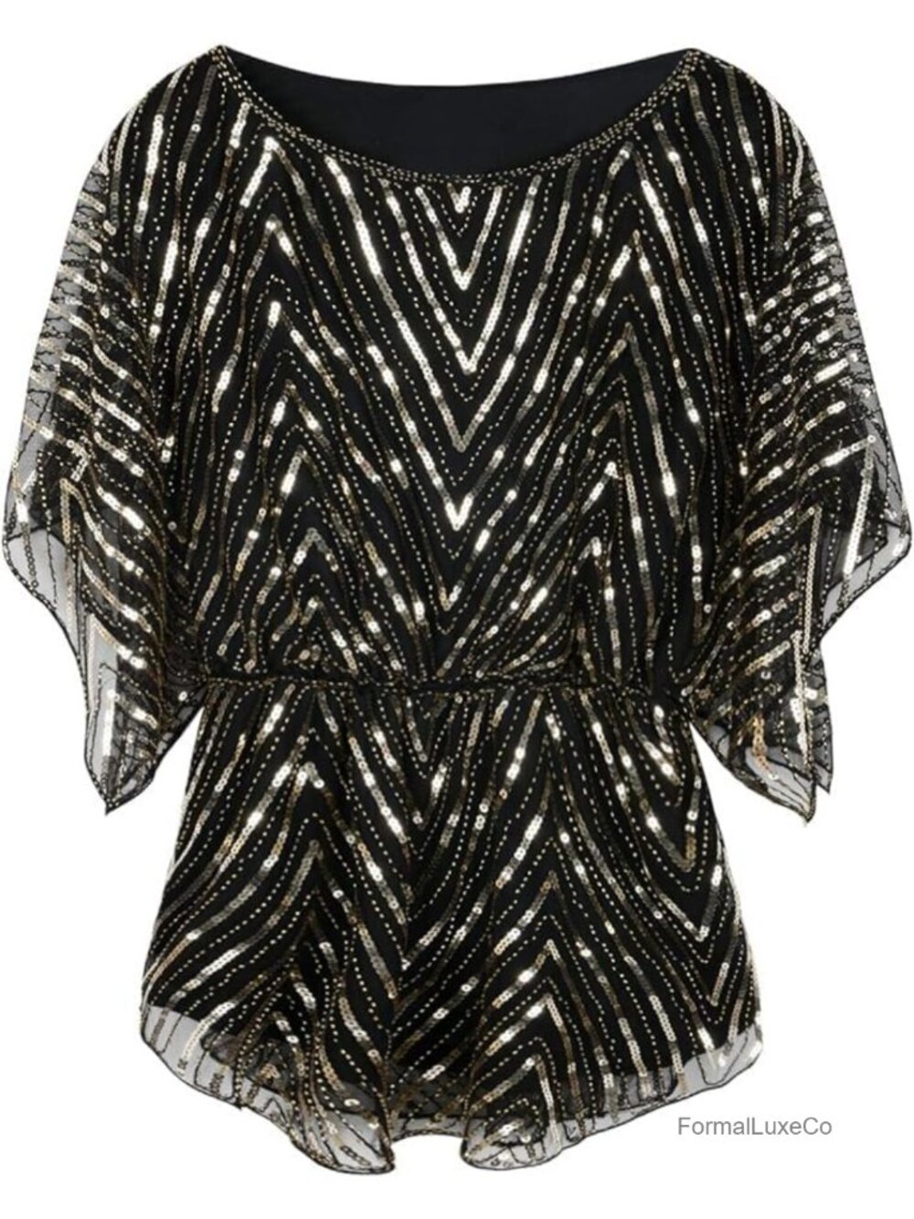 PrettyGuide Sequin Blouse Beaded Evening Party Dressy Top